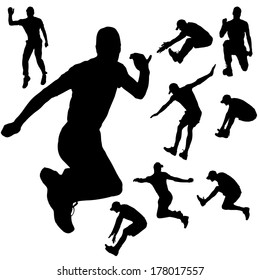 Vector silhouette of people who jump on a white background. 