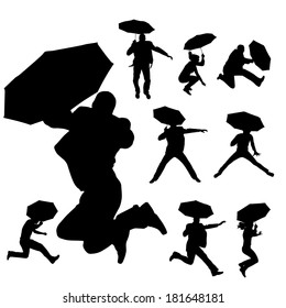 Vector silhouette of people who jump on a white background. 