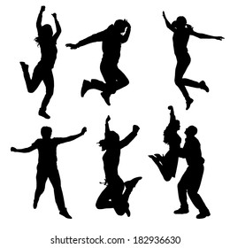 Vector silhouette of people who jump on a white background. 