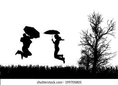 Vector silhouette of a people who jump. 