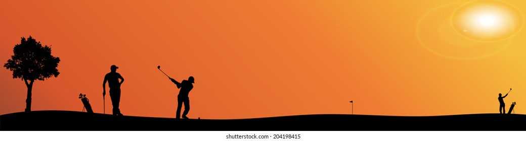 Vector silhouette of people who play golf.