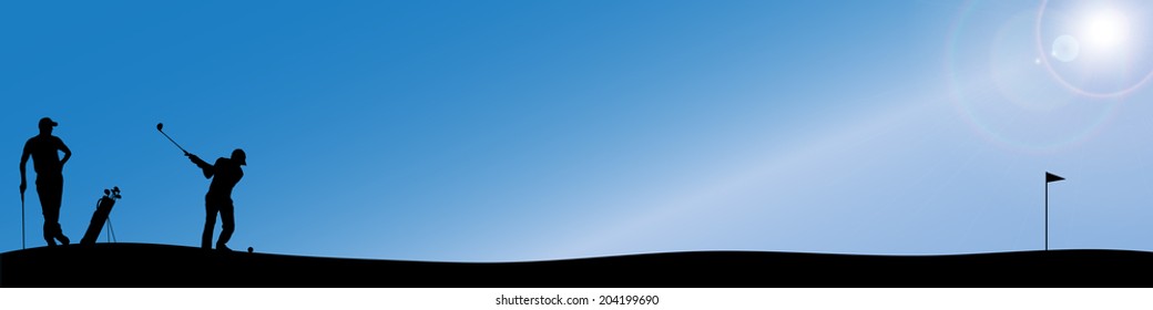 Vector silhouette of people who play golf.
