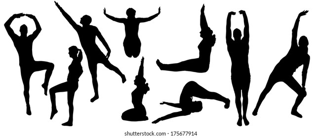 Vector silhouette of people who practice yoga.