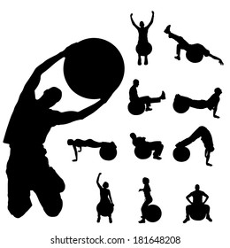 Vector silhouette of a people who practices on white background. 