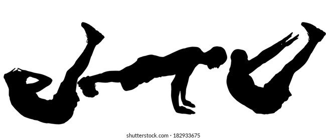 Vector silhouette of a people who practices on white background. 