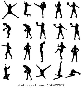 Vector silhouette of a people who practices on white background. 