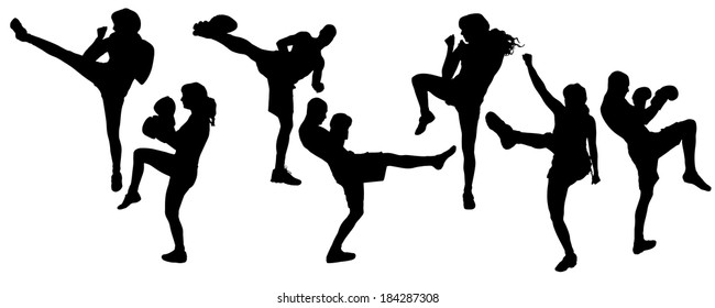 Vector silhouette of a people who practices on white background. 