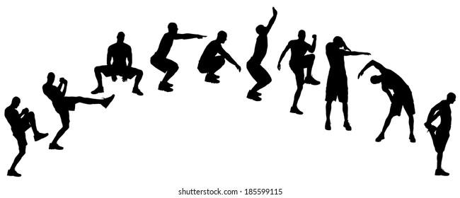 Vector silhouette of a people who practices on white background. 