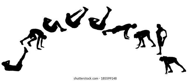 Vector silhouette of a people who practices on white background. 