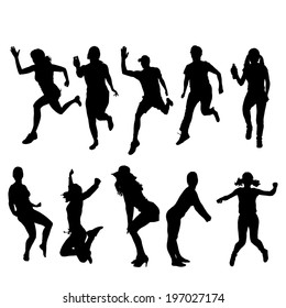 Vector silhouette of a people who practices on white background. 