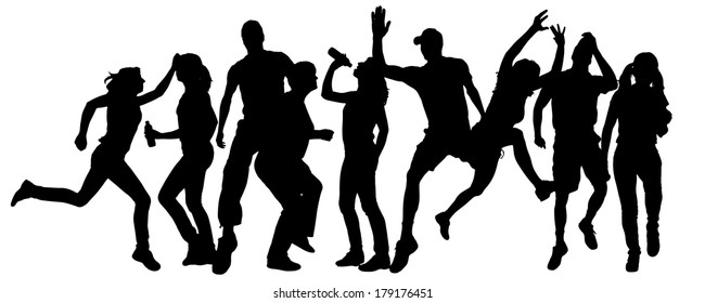 Vector silhouette of  people who run a white background.