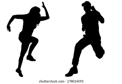 Vector silhouette of a people who runs a white background. 