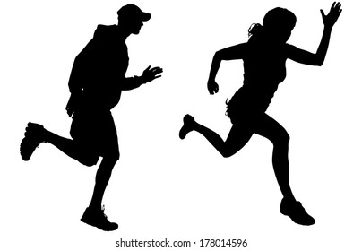 Vector silhouette of a people who runs a white background. 