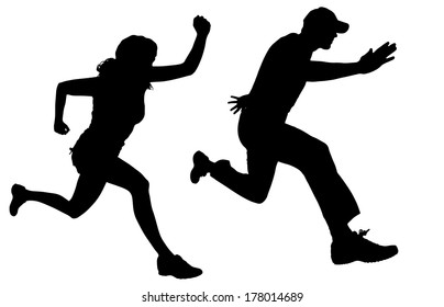 Vector silhouette of a people who runs a white background. 