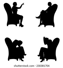 Vector silhouette of people who sit in the chair.