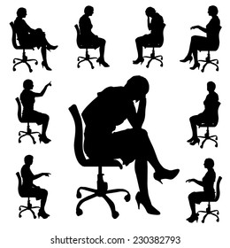 Vector Silhouette Of People Who Sit In The Chair.