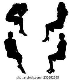 Vector silhouette of people who sit  on white background.