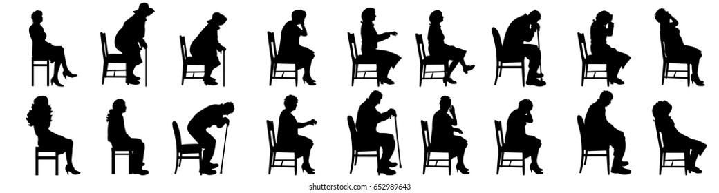 Vector silhouette of people who sit on white background.