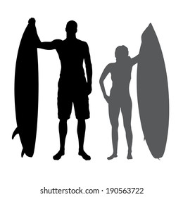 Vector silhouette of a people who surf.