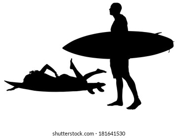 Vector silhouette of a people who surfs.