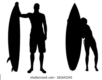 Vector silhouette of a people who surfs.