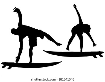 Vector silhouette of a people who surfs.
