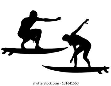 Vector silhouette of a people who surfs.