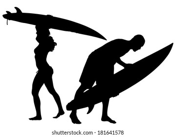 Vector silhouette of a people who surfs.