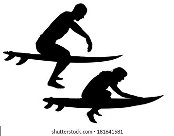 Vector silhouette of a people who surfs.