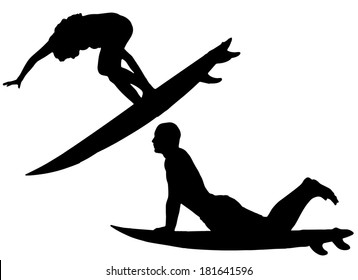 Vector silhouette of a people who surfs.
