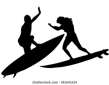 Vector silhouette of a people who surfs.