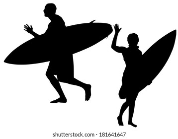 Vector silhouette of a people who surfs.