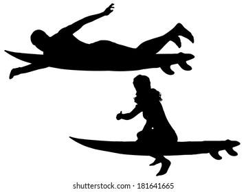 Vector silhouette of a people who surfs.
