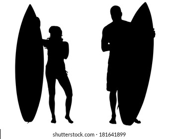 Vector silhouette of a people who surfs.