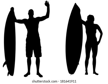 Vector silhouette of a people who surfs.