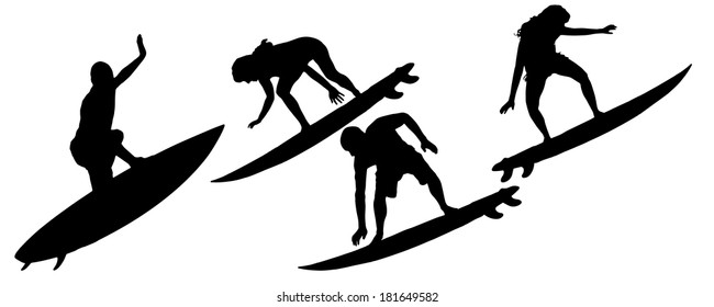 Vector silhouette of a people who surfs.