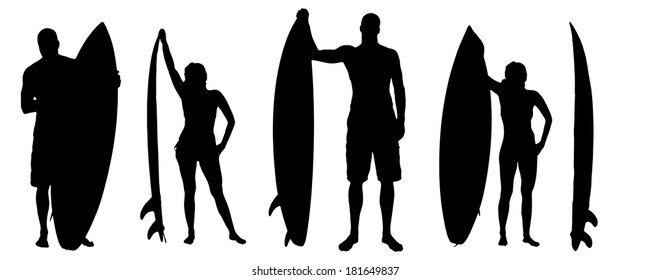 Vector silhouette of a people who surfs.