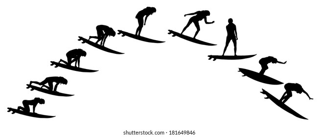 Vector silhouette of a people who surfs.