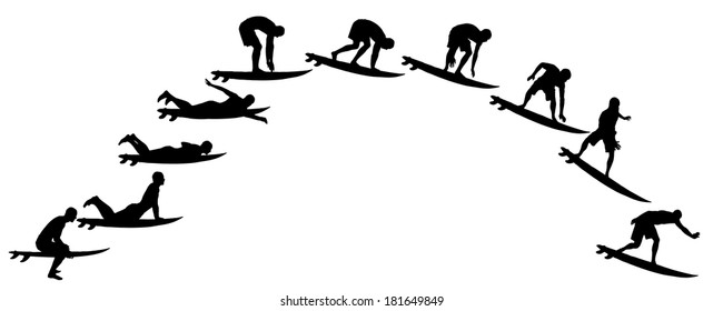 Vector silhouette of a people who surfs.