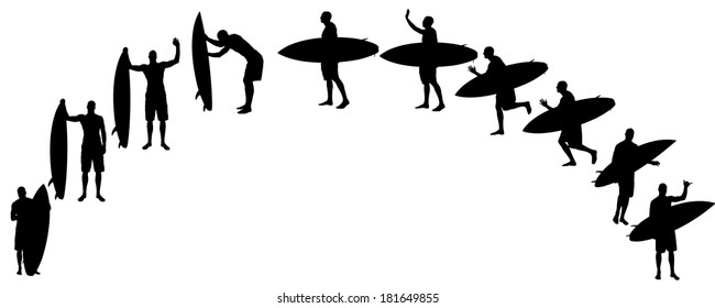 Vector silhouette of a people who surfs.