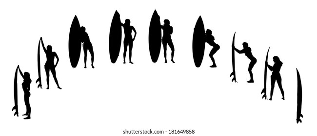 Vector silhouette of a people who surfs.