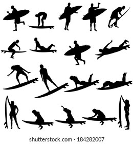 Vector silhouette of a people who surfs.