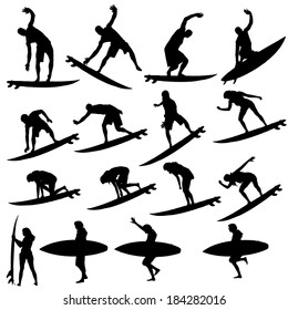 Vector silhouette of a people who surfs.