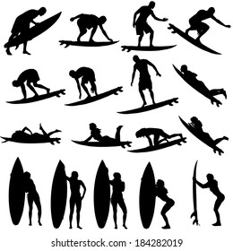 Vector silhouette of a people who surfs.