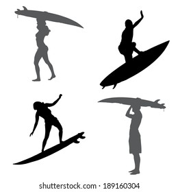 Vector silhouette of a people who surfs.