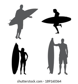 Vector silhouette of a people who surfs.