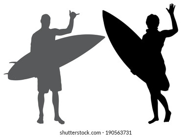 Vector silhouette of a people who surfs.