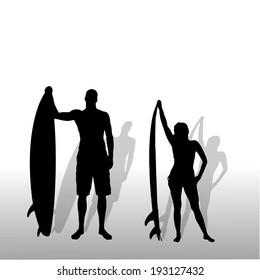 Vector silhouette of a people who surfs.
