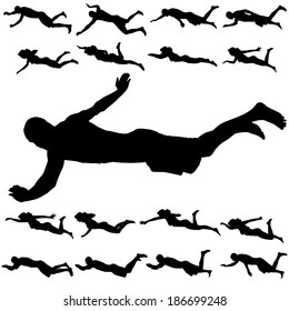 Vector silhouette of a people who swim on a white background.