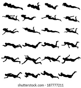 Vector silhouette of a people who swim on a white background.